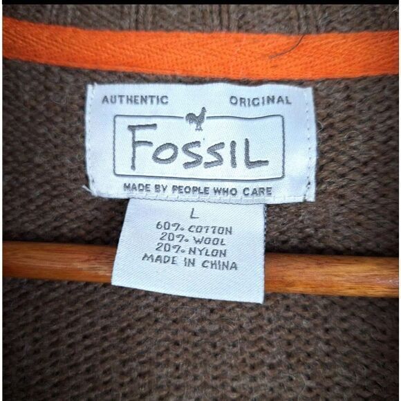 Fossil Sweater Mens Large Cable Knit Mock Neck Zip Wool Blend Chunky Academia - Picture 5 of 6